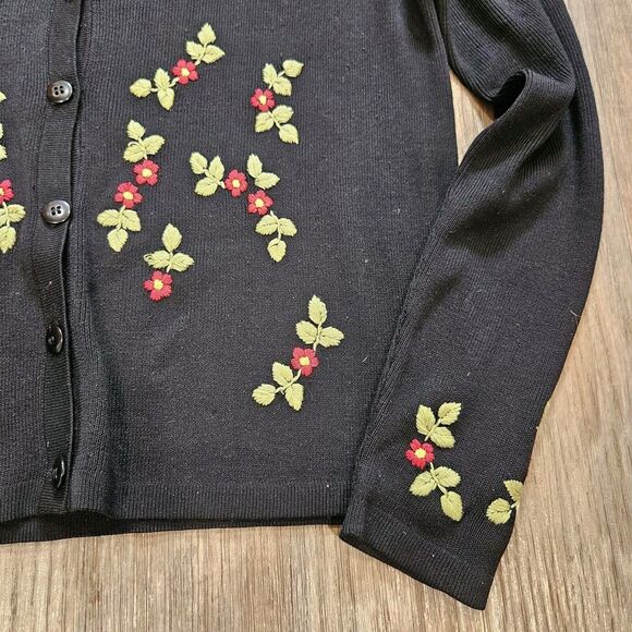 Vtg Joseph A Embroidered Floral Cardigan Sweater Womens M Cottagecore Boho Gma - Picture 3 of 8